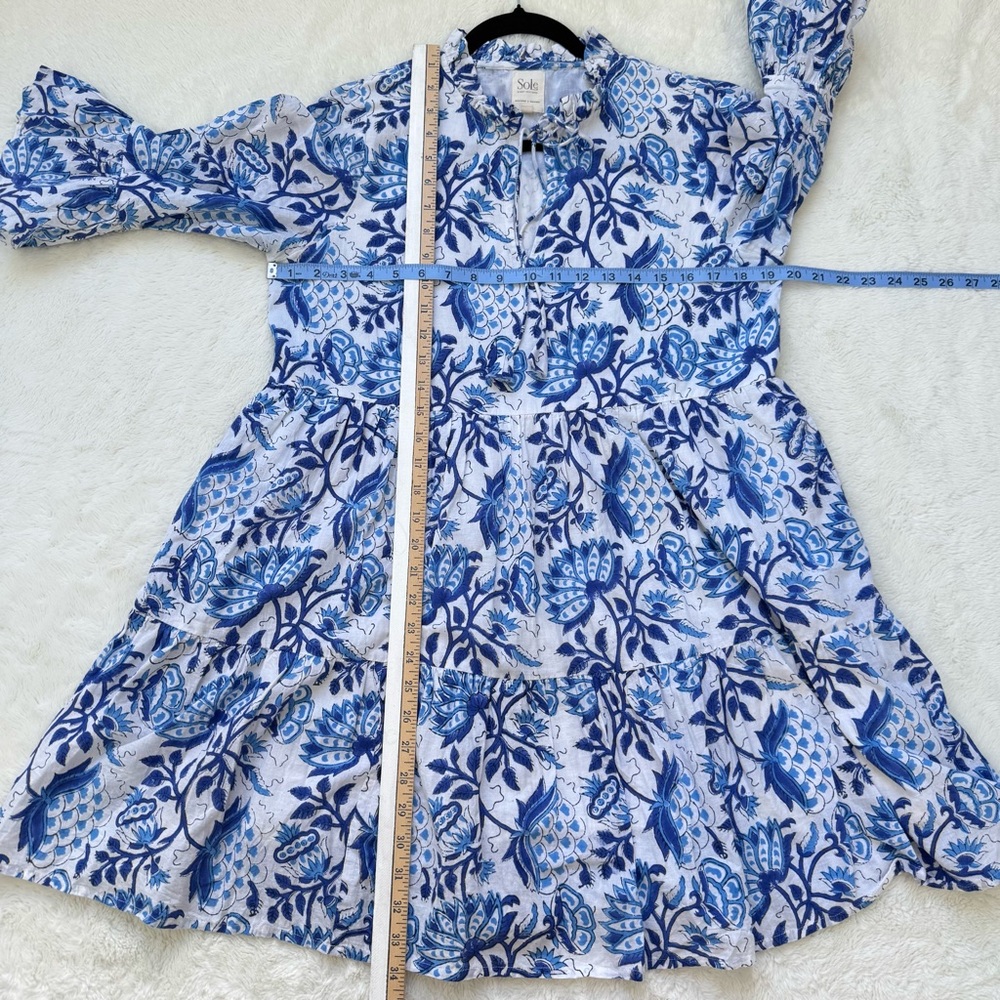 SoLe‎ By Mare Sole Amore Dress Women’s Large Blue Floral Cotton Resortwear Boho - Picture 10 of 11